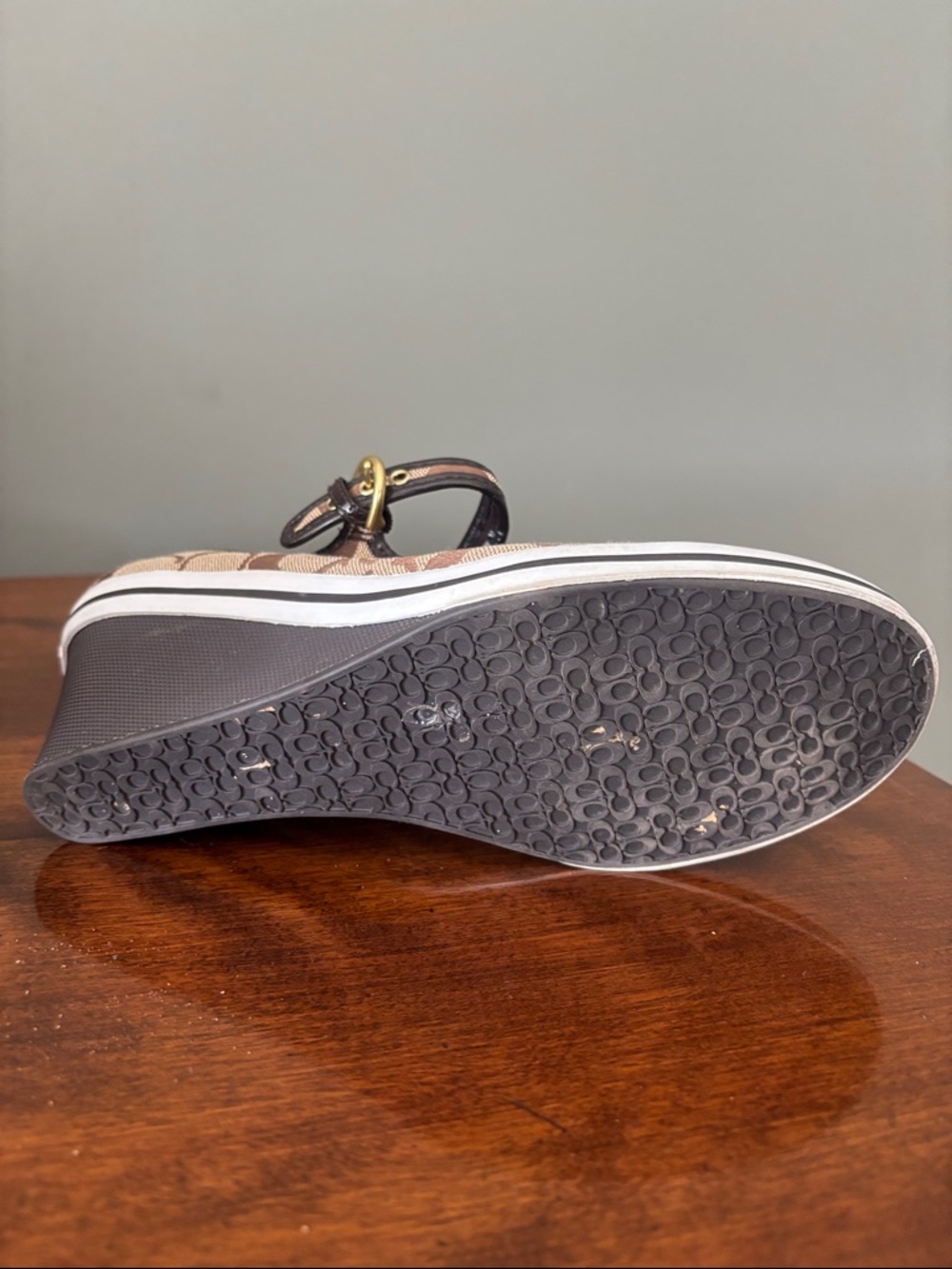 Coach Brown Signature Canvas Wedge Mary Jane - Picture 3 of 9